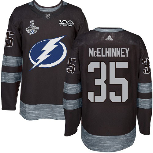 Men Adidas Tampa Bay Lightning #35 Curtis McElhinney Black 1917-2017 100th Anniversary 2020 Stanley Cup Champions Stitched NHL Jersey
